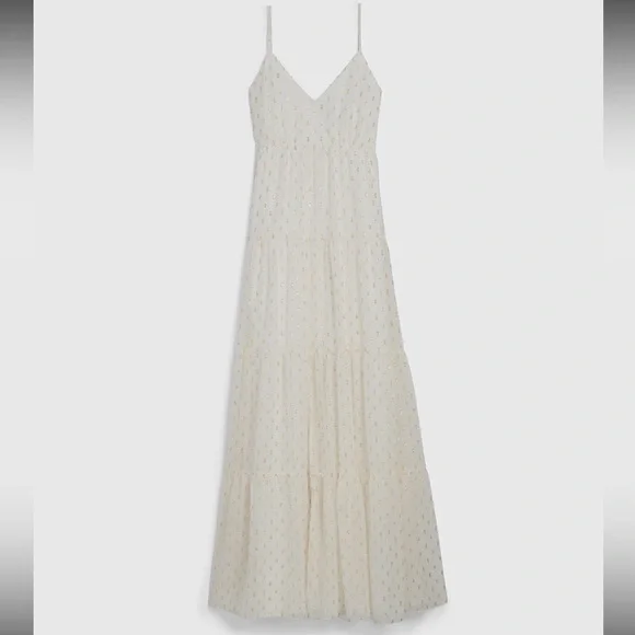 Express White Metallic Gold Flowy Maxi Dress - Picture 12 of 12